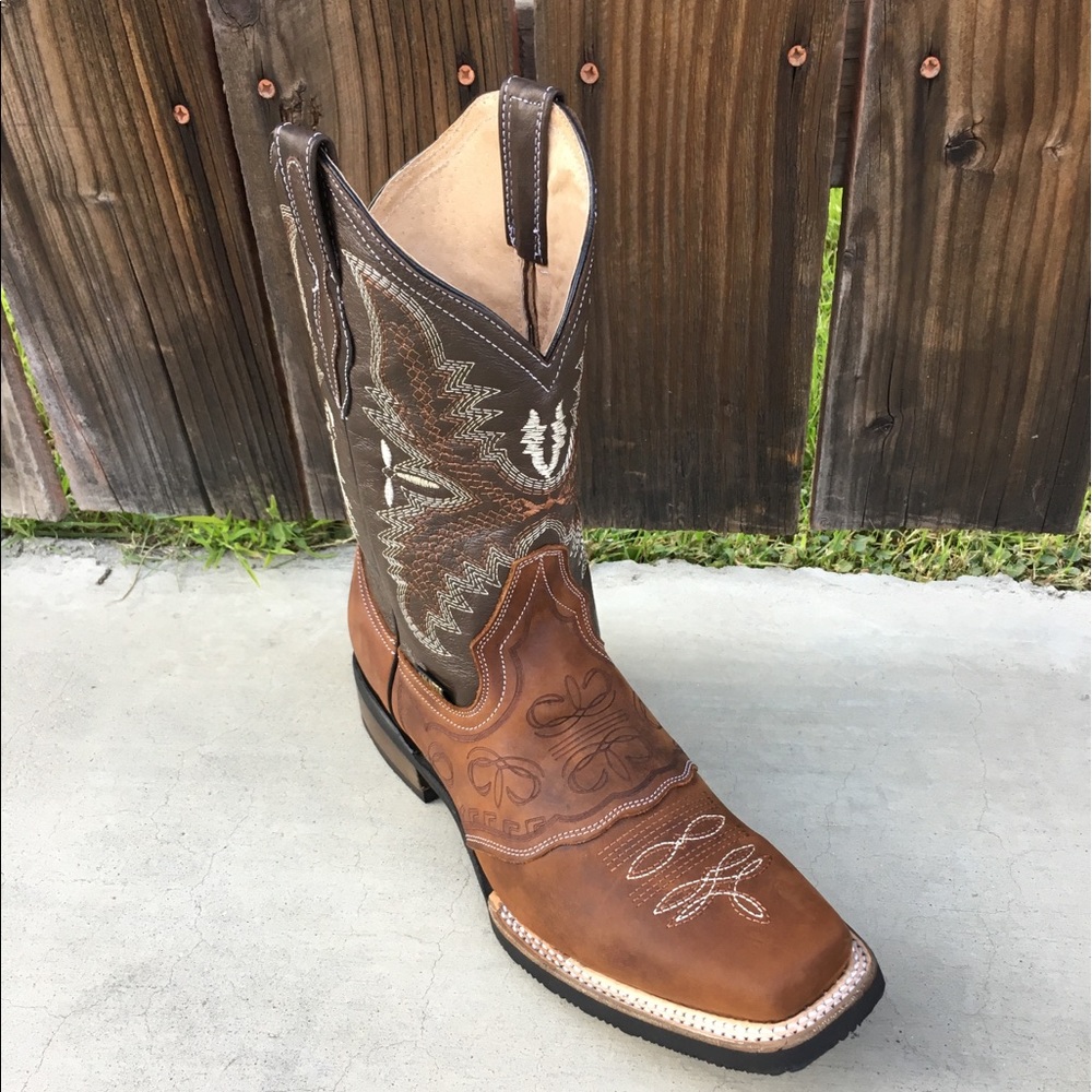 Mens Western Rodeo Square Toe Genuine Leather Tan Boots Bota Vaquera Handmade - Picture 2 of 5